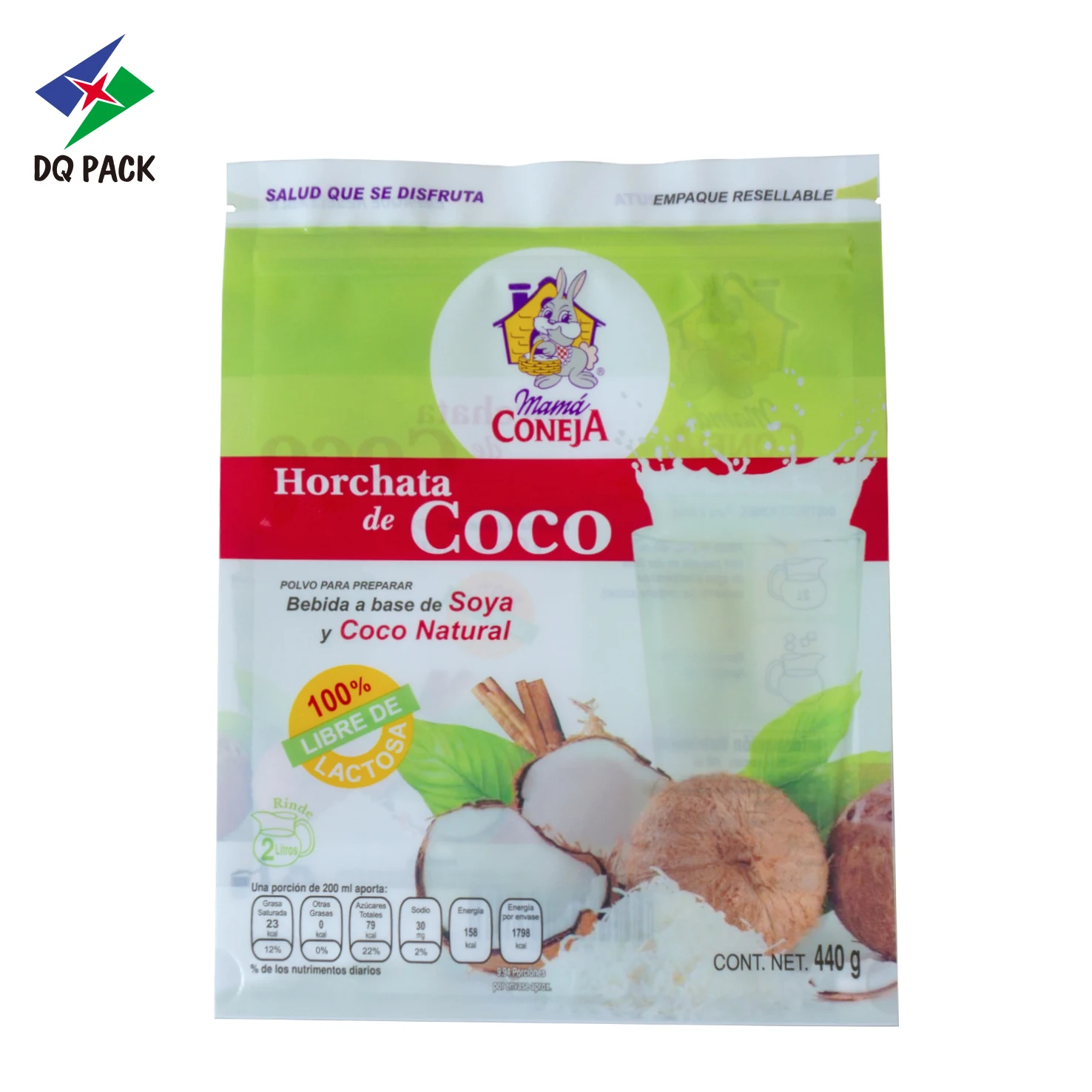 Coco stand up pouch with zipper food packaging