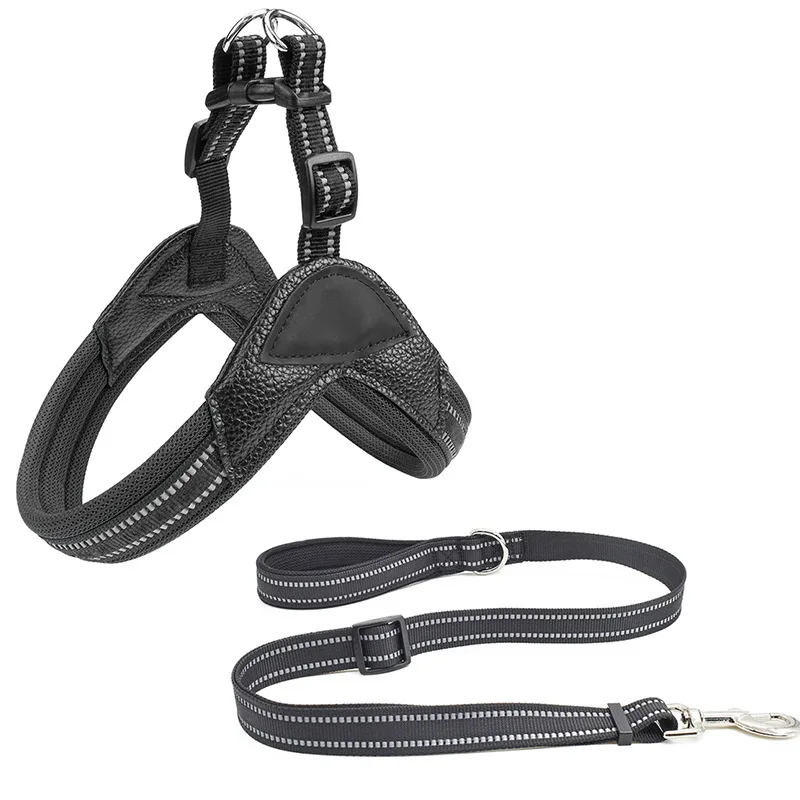 

OEM fashion personalized adjustable designer reflective nylon custom logo luxury pet leather chest dog harness leash set, Black,blue,orange,green