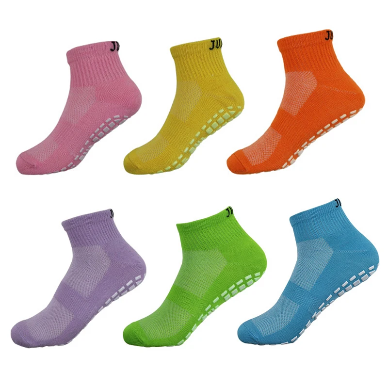 

Wholesale colorful happy cotton crew grip sports trampoline anti slip socks kids