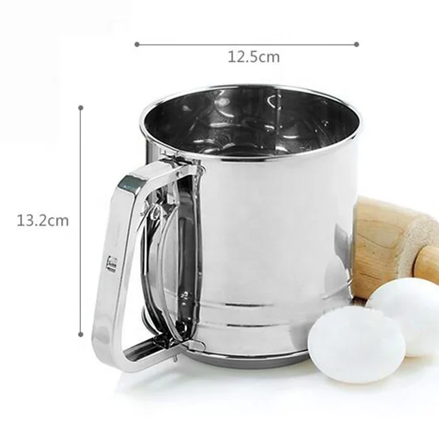 

Good Quality Flour Sifter Stainless Steel Large Sifter for Baking and Powdered Sugar Flour Sieve 4 Cup, Stainless steel color