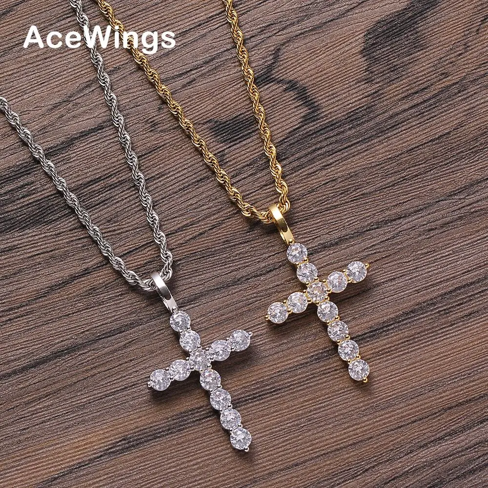 CN290 Hip Hop cross Pendant Brass Micro pave with AAA Zircon Stone Necklace Jewelry for men women