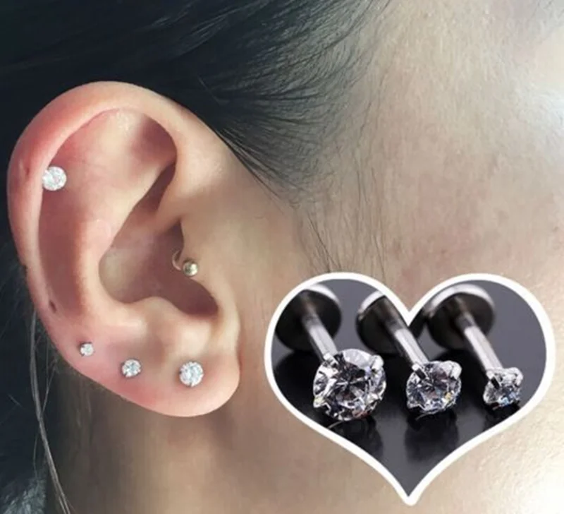 

Body Jewelry CZ Gems Lip Labret Bar Ear Helix Bar Cartilage Tragus Stainless Steel Body Piercing Jewelry
