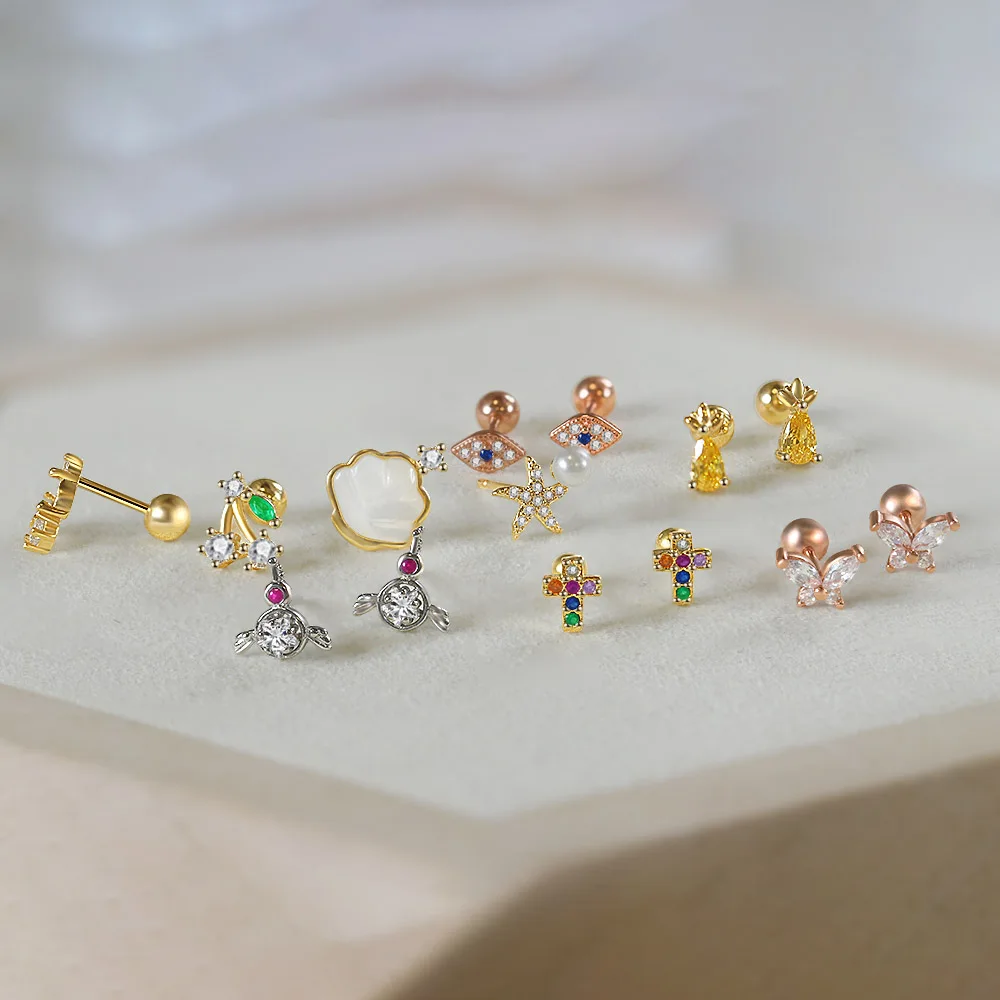 

Dylam Jewelry New arrival cute style zirconia plated 18k gold 925 sterling silver stud earrings