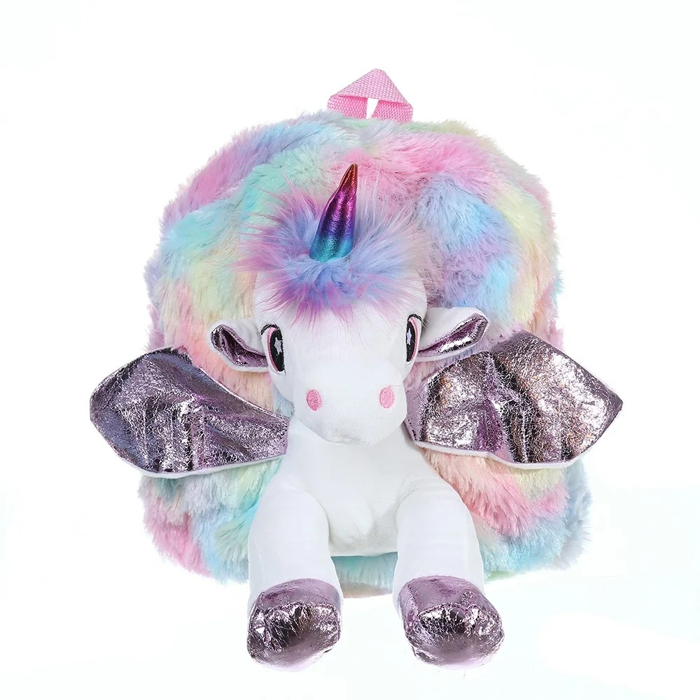 

MSYO Sweet Cartoon Unicorn Toy Book Coin Storage BackPack Rainbow Color Tie Dye Plush Kids School Bags