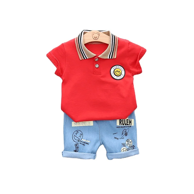 

0-5y Baby Boy Kids Clothing Cool 100%Cotton Polo Shirt + Casual Short Pants 2-piece set[in stock]Printing Cartoon Smiling Face