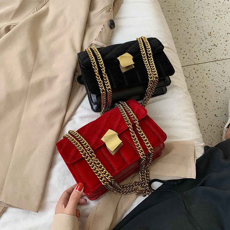 

2021 new fashion casual bags for women Sewing chain handbag shoulder and cross-body bag Velvet Messenger Bags Velvet, As show