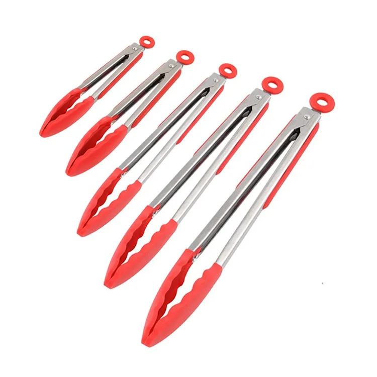 

Ready To Ship Durable Food Grade Stainless Steel Kitchen Tong Using Tool Silicone BBQ Tong for Food, Red