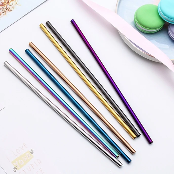 

6*267mm Bent Straight Drinking Straws Stainless Steel Straw Colorful Smoothie Straw, Customized color