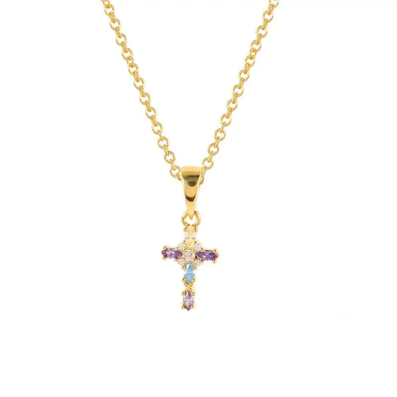 

Carline OEM Fashion 925 silver Colored zircon cross necklace 18K gold plated jewelry wholesale necklace jewelry for Women