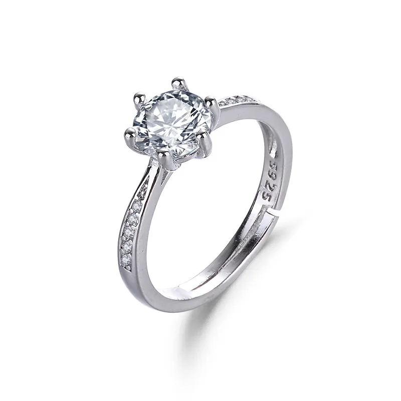 

Amazon Best Selling 925 Sterling Silver Plated CZ Engagement Rings Adjustable Crystal Diamond Open Ring for Women