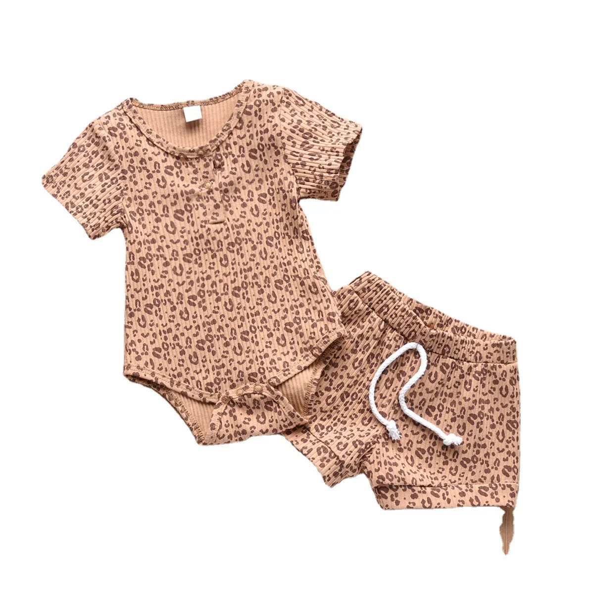 

RTS Girls suit simple leopard print short-sleeved one-piece romper shorts two pieces kids infant toddler baby clothes sets