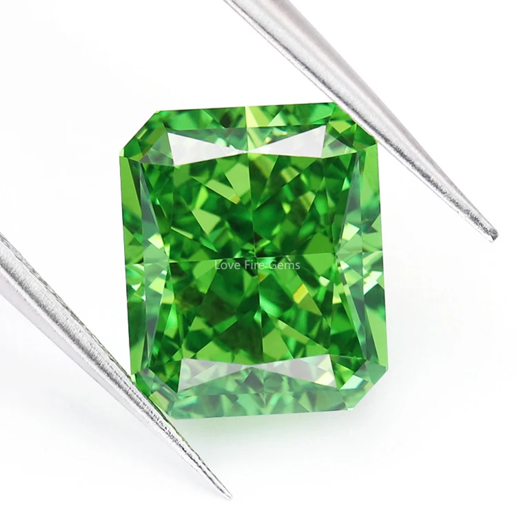 

5A+ loose cz stones octangle shape grass green color zircon synthetic crushed ice radiant cut cubic zirconia