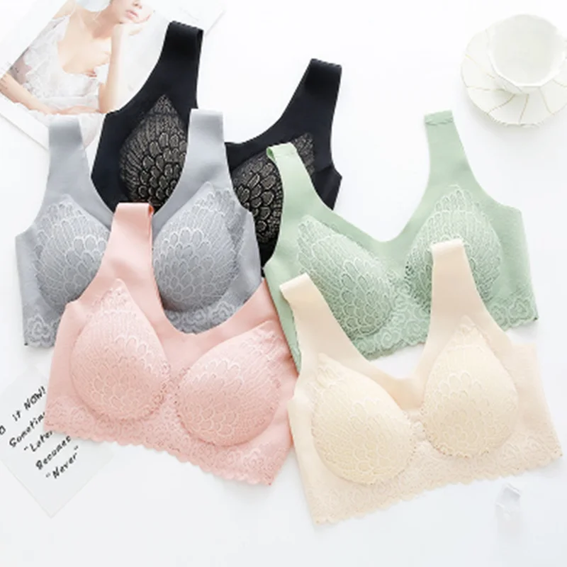 

Popular Thai latex 4.0 high elastic lace vest underwear women's ice silk big chest show small sleeping bra