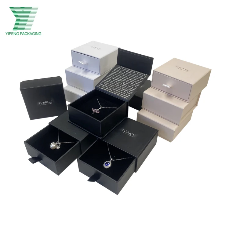 

Matte Black Necklace Ring Earring Ring Bracelet Jewelry Packaging Box Custom Drawer Shape Paper Jewelry Box