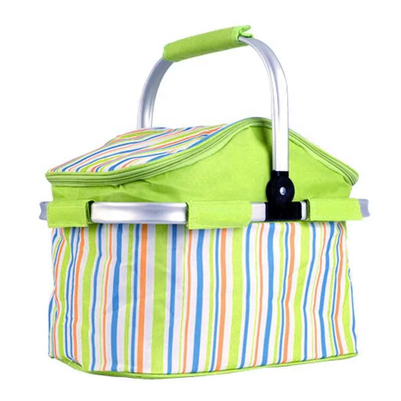 

Outdoors Picnic Promotional Foldable Multicolor Lunch Basket Food Preservation Tote Cooler Bag, Orange stripes, green stripes, rose flower