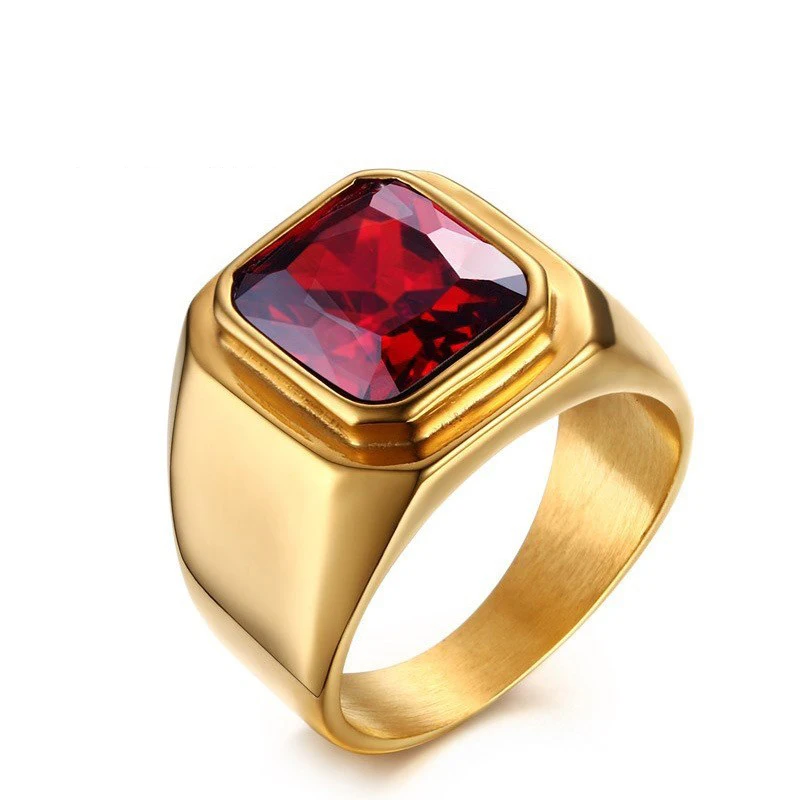 

Men's red crystal silver plated stainless steel ring