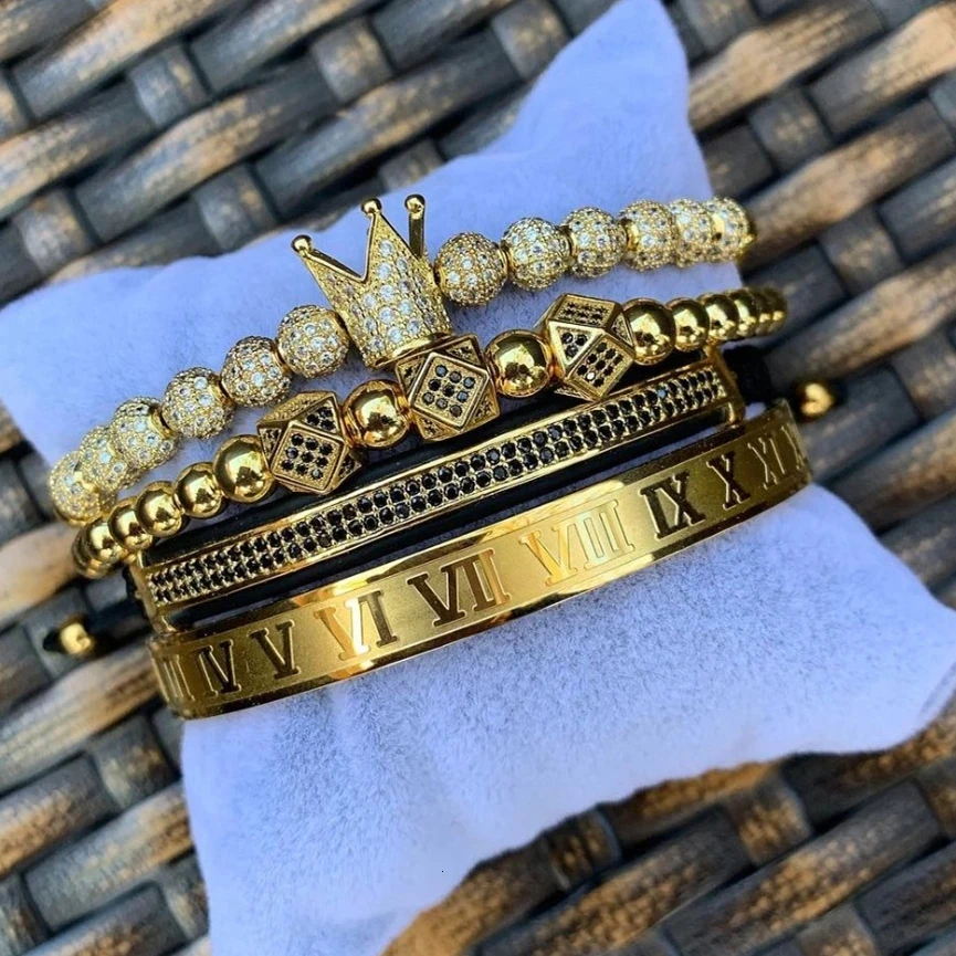 Luxury Roman Royal Crown Charm Bracelet Men Fashion 2020 New Gold Braided Adjustable Men Bracelet For Hip Hop Jewelry Gift