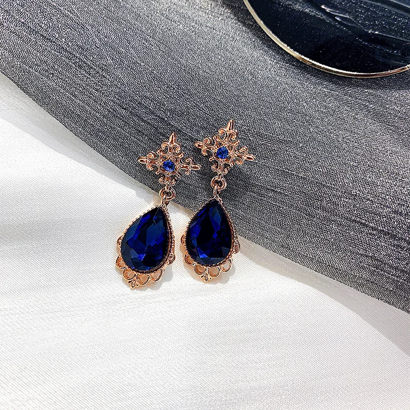 

Blue gem palace drops crystal rhinestone earring