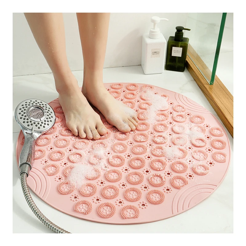 

Eco-friendly round shape non slip PVC shower mat with massage top and strong suckers in bottom