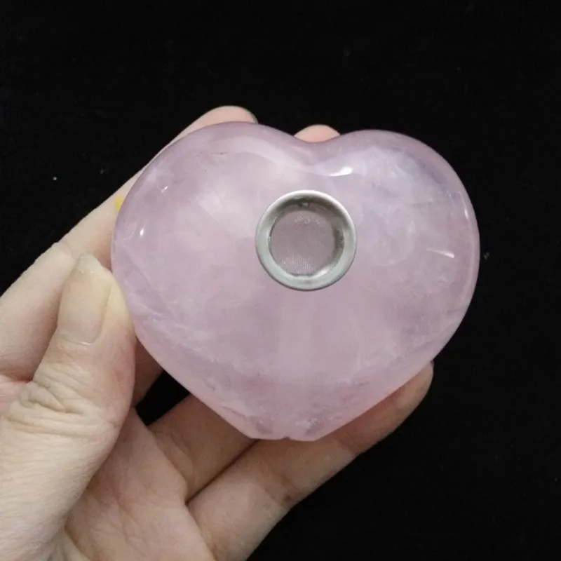 

Wholesale Natural Rose quartz Pipe Heart Shape pink Crystal Smoking Pipes, Colorful