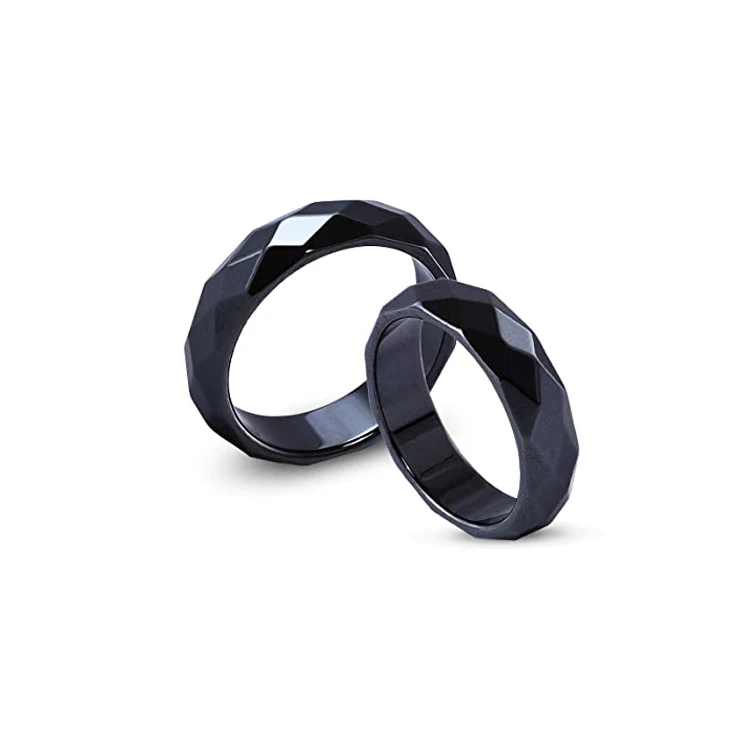 

Faceted Hematite Stone Rings for Women Men Unisex Magnetic Energy Rings, Black or customized