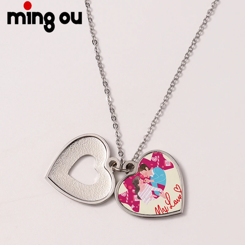 

Valentine's Day Gift DIY Sublimation Blanks Heart Carved Sliding Locket Necklace