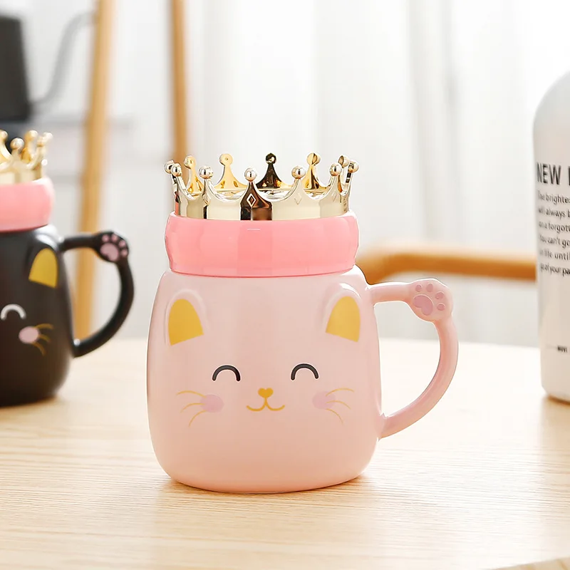 

cute for girls with cat on 3d design ceramic coffee mugs funny mug crown porcelain, Customized colors acceptable