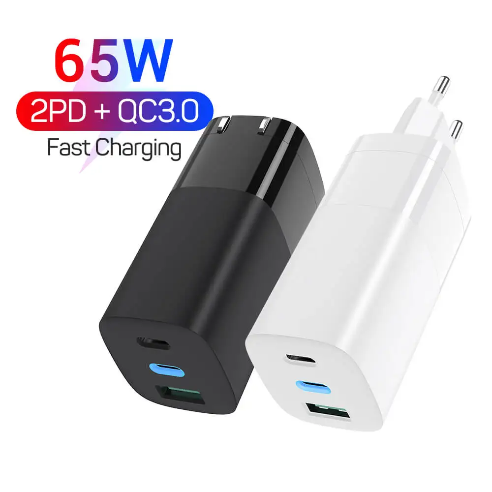 

GaN 65W 3 Ports USB Charger PD Fast Charger for iPhone 12 Pro Max X 65W Quick Charge 3.0 FCP SCP for Sansung Huawei, Black, white, custom