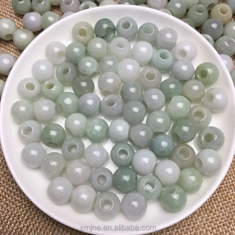 Burmese Jadeite Loose Beads Grade A Large Hole Round Bead Braids With Beads Jewelry Pendant Small Accessories