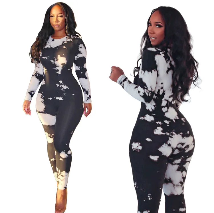 

LXE Boutique Casual Ladies Bodycon Rompers Long Sleeve Black And White Print Spring Women Jumpsuits