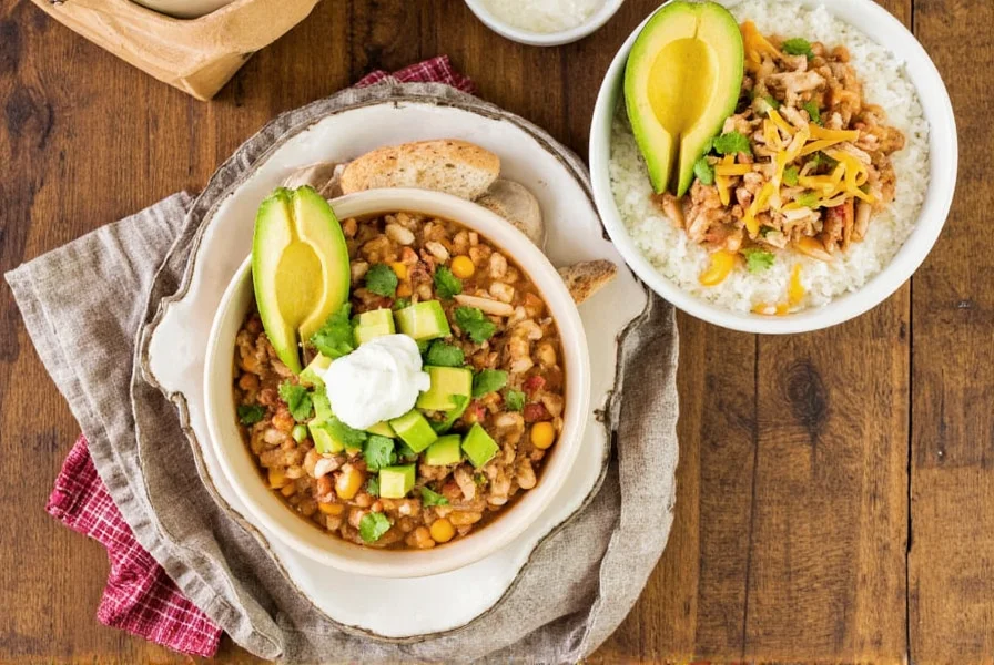 Serving suggestions for Pioneer Woman white chicken chili with avocado, cheese, sour cream