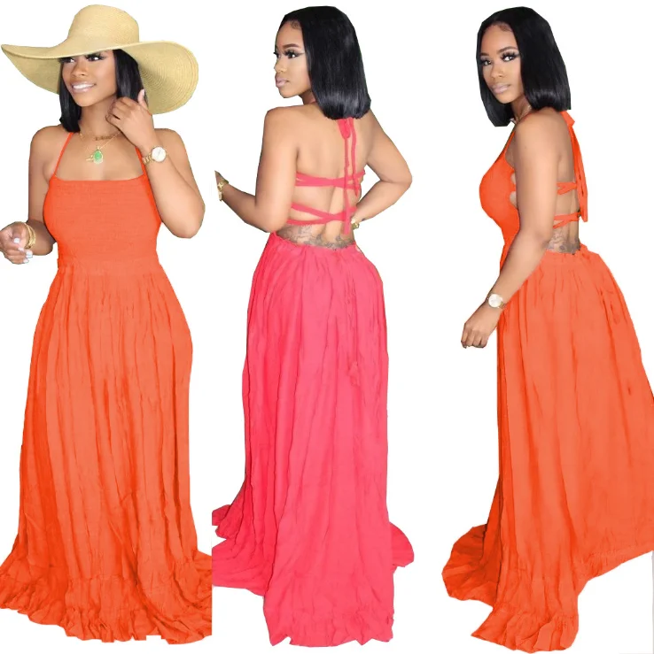 

2020 New Fashion Wholesale Sexy Backless Beach Long Dress For Women In Summer