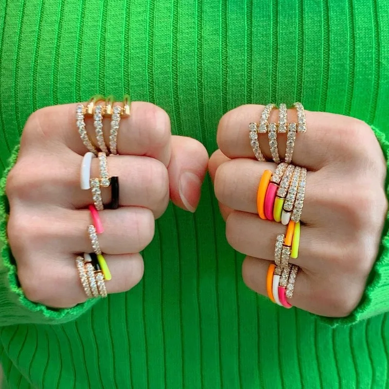 

New Arrival Multi Color Brass Zircon Enamel Ring  Gold Plated Ring for Women Girls