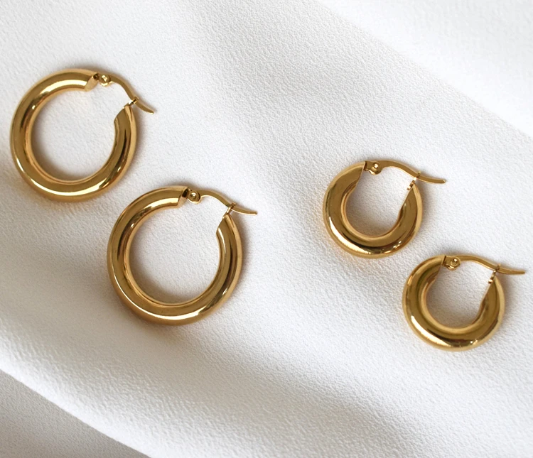 
18K Gold Plated Minimalist Women Jewelry 316L Stainless Steel Hypoallergenic Chunky Thick Hoop Earrings 