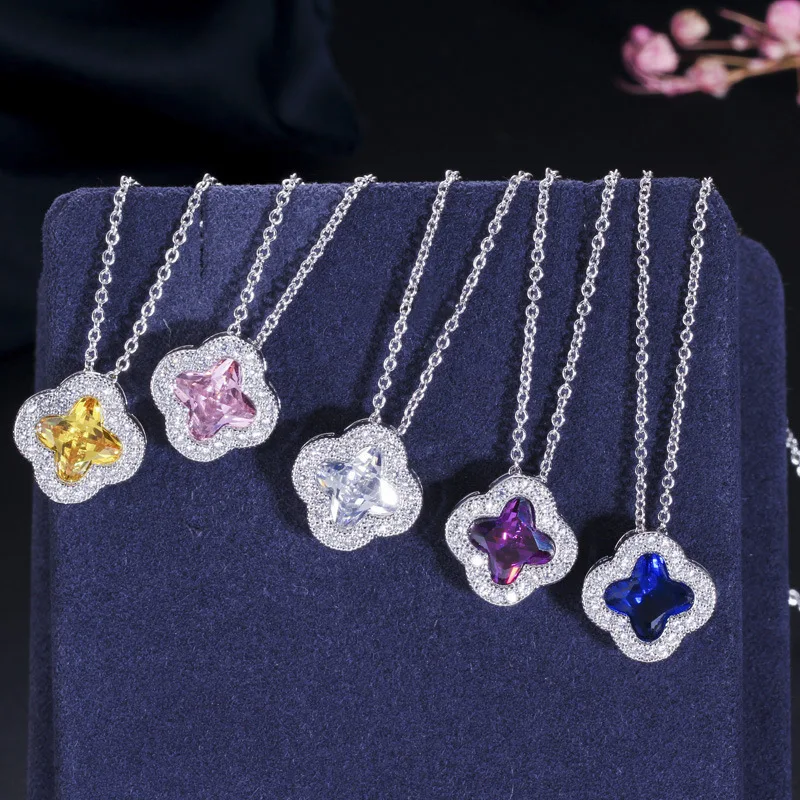 

Fashion Cubic Zircon Bling Wedding Engagement Bridal Jewelry Set Diamond Necklace With Earring, 5 colors