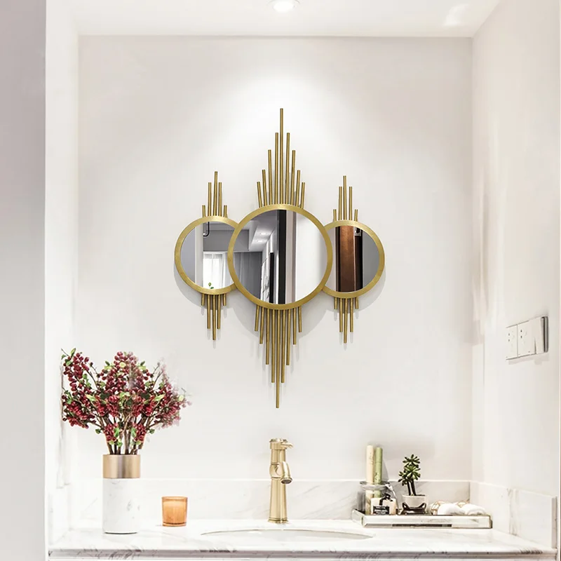 

Modern Mirror Wall Hanging Decoration, Northern Europe Metal Wall Backdrop Decor for Living Room Dining Room, Gold