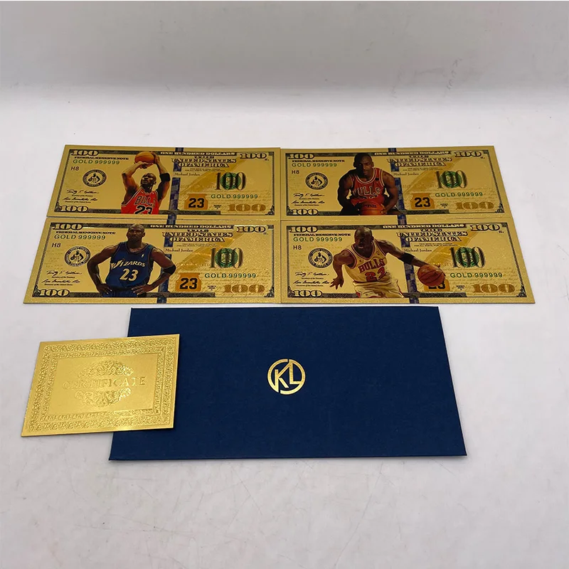 

4 types Famous basketball star Michael Jordon Card Gold Foil Banknote Colored American dollar Banknote Souvenir