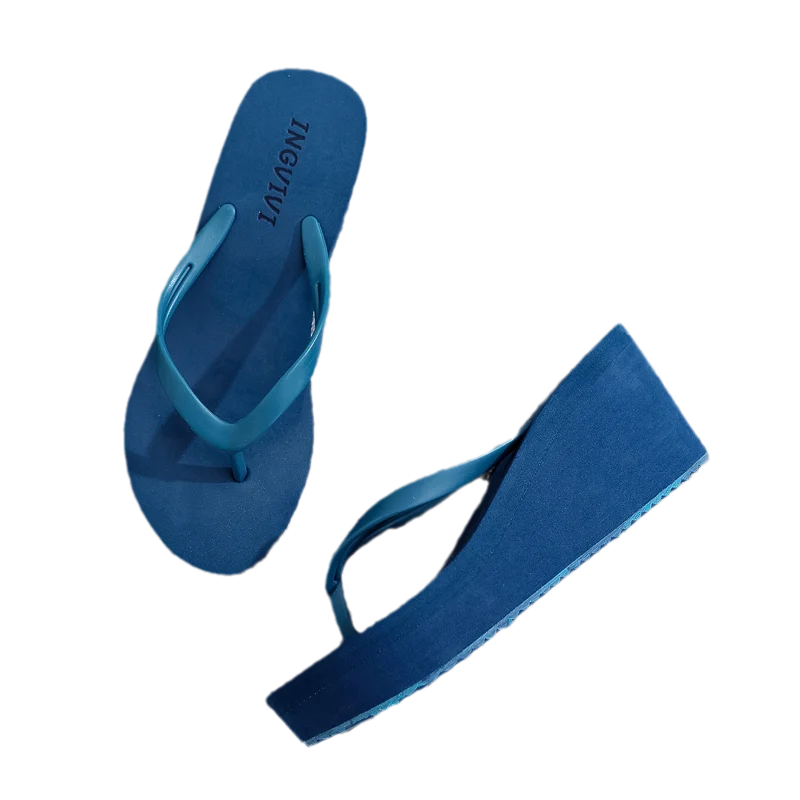 

Flip-flops female summer INS tide anti-skid wear-resistant beef tendon bottom wedge solid color 8cm black outer wear high heels