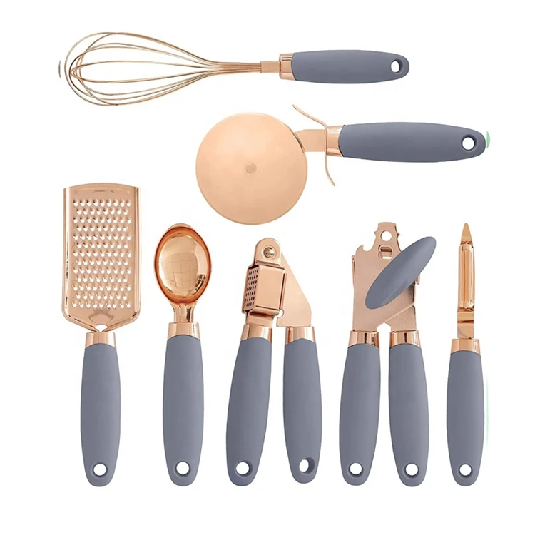 

Diy kitchen tools tableware resin silicone 7 sets of stainless steel handle kitchen accessories silicone egg beater spoon