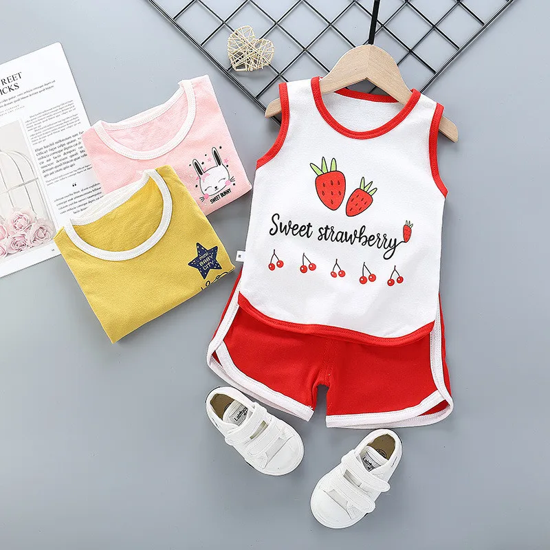 

Nice price 2020 summer baby vest clothes 1-5years old good quality baby boys' clothing sets newborn girls, As pictures