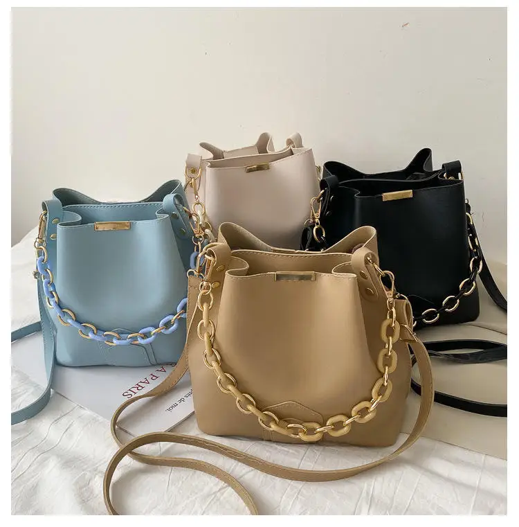 

Korean Fashion Bags Candy Bucket bag PU Chain Handbag For women, 5 colors