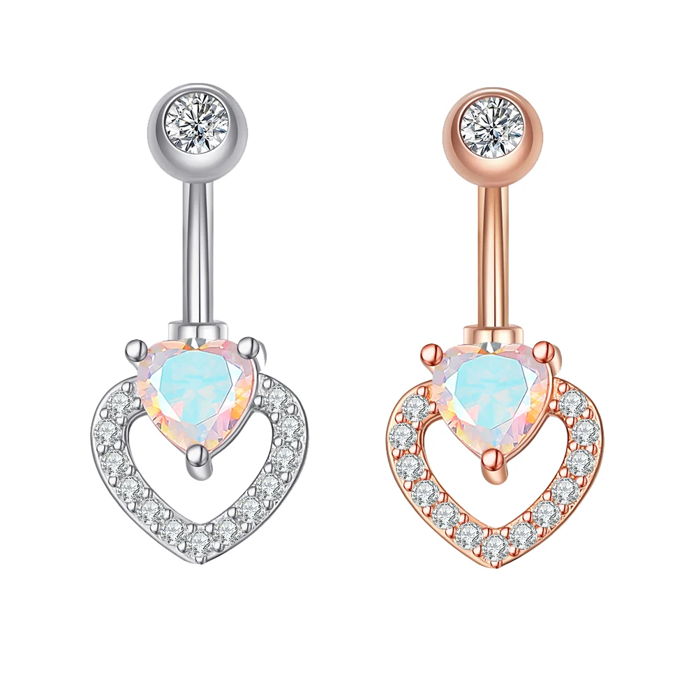 

10Pcs/Set Heart-Shaped Zircon Colored Zircon Belly Ring Stainless Steel Top Mount Belly Ring Body Piercing