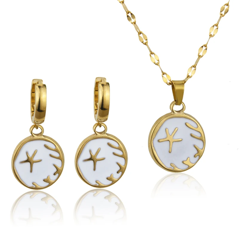 

Multicolor Jewelry Set Starfish Pattern 18k Gold Plated Stainless Steel Pendant Necklace Waterproof Jewelry, Gold color