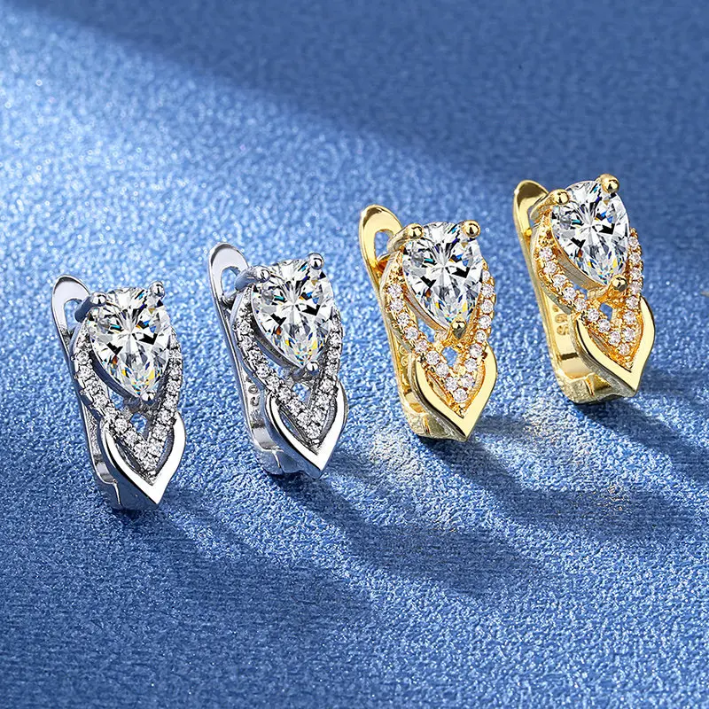

925 Sliver Water Drop Iced Out Earring Clasp Women's Earring, Gold/silver