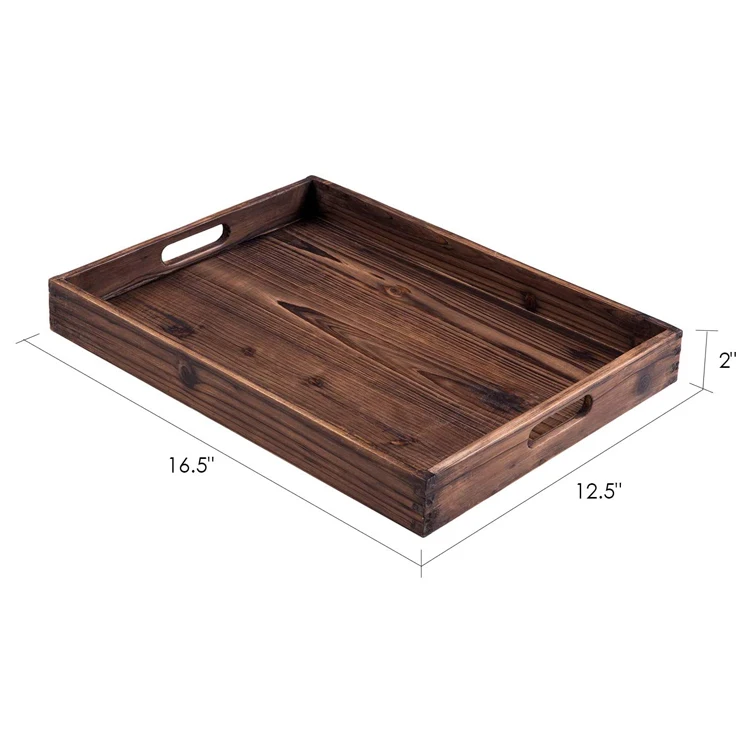 PHOTA High quality brown ottoman tray wooden tray with two handles