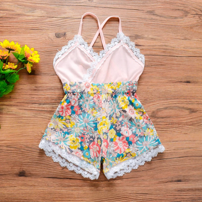 

2021 Latest Boutique Baby Kids Cute Flower pattern Suspender toddler summer outfit lace design holiday girls outwear, Pink,yellow