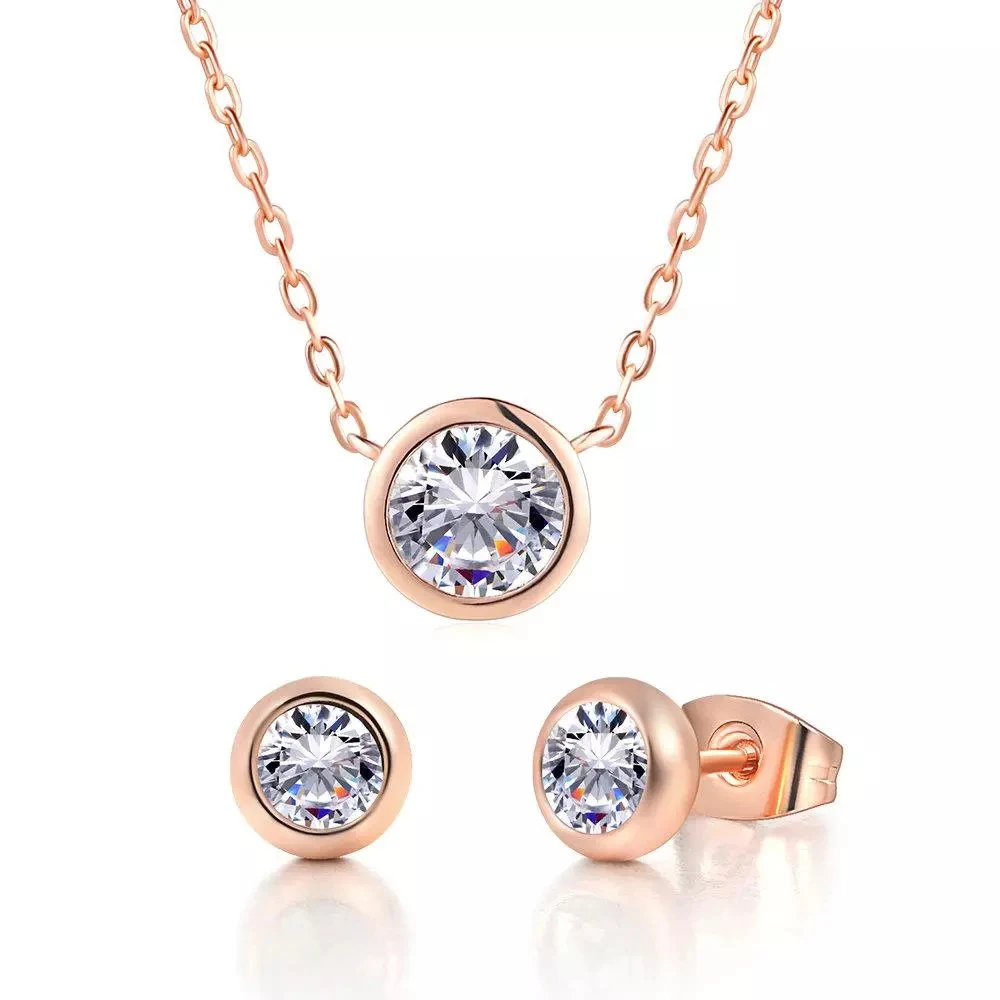 

Women Classic Simple Style Round Shaped Cubic Zirconia Diamond Earring And Necklace Jewelry Set S370