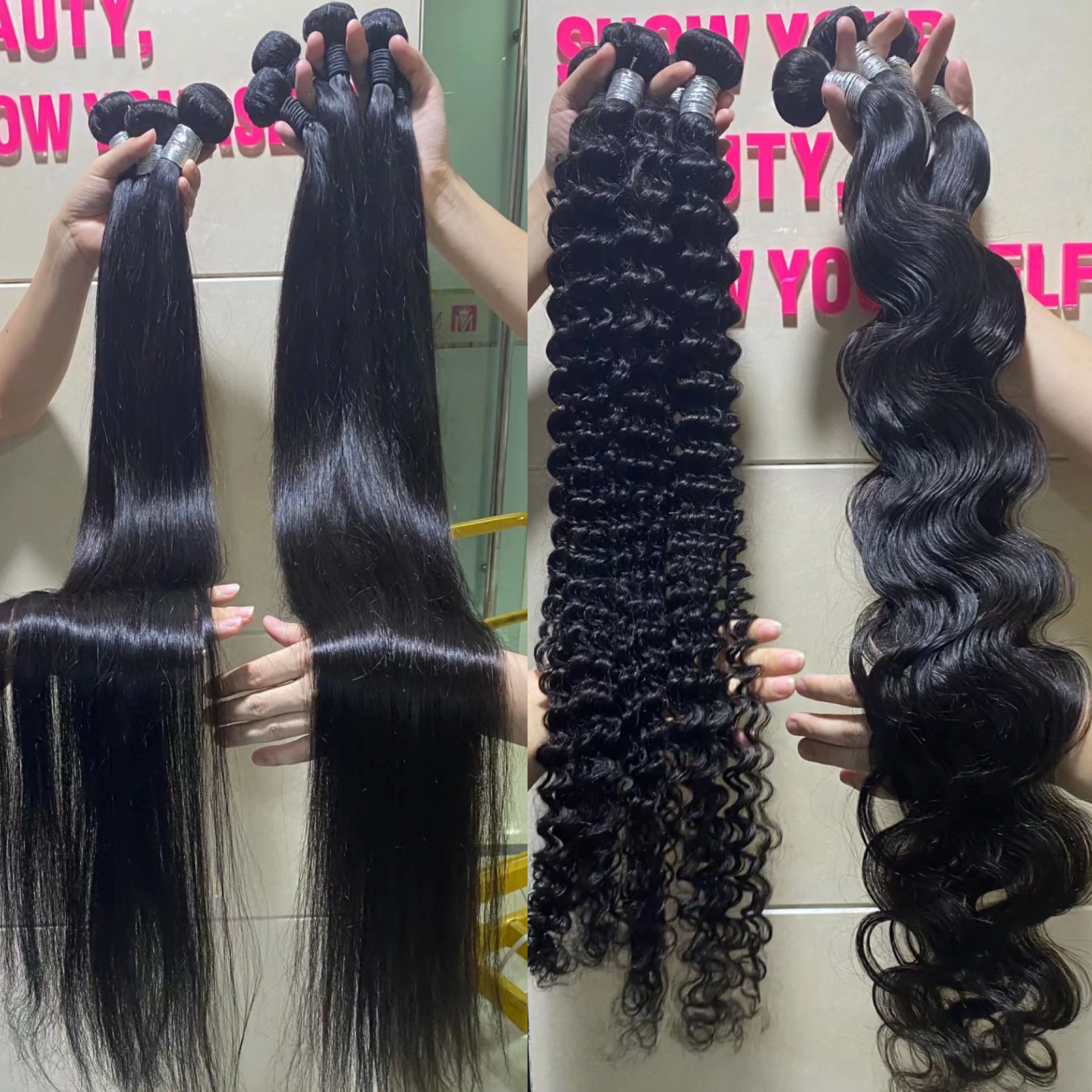 

32- 40 inches Brazilian Straight Human Hair Bundles 10A+ Natural Color Remy Cuticle Aligned Human Hair Weave Bundles Extensions