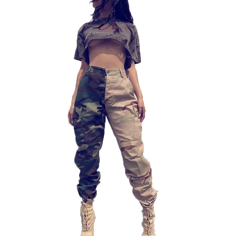 

2020 Ladies Camouflage Printed Casual Overalls Trousers High Waist Cargo Pants Women