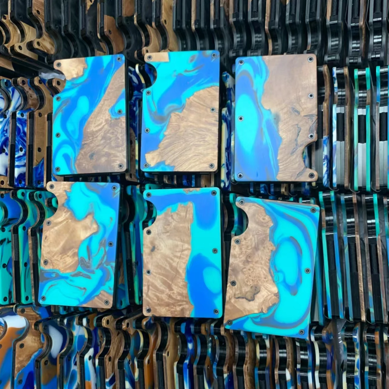 

New Trend High Quality Wood Resin+Aluminum Card Holder RFID Wallet Wood Resin Money Clip, 16 colors